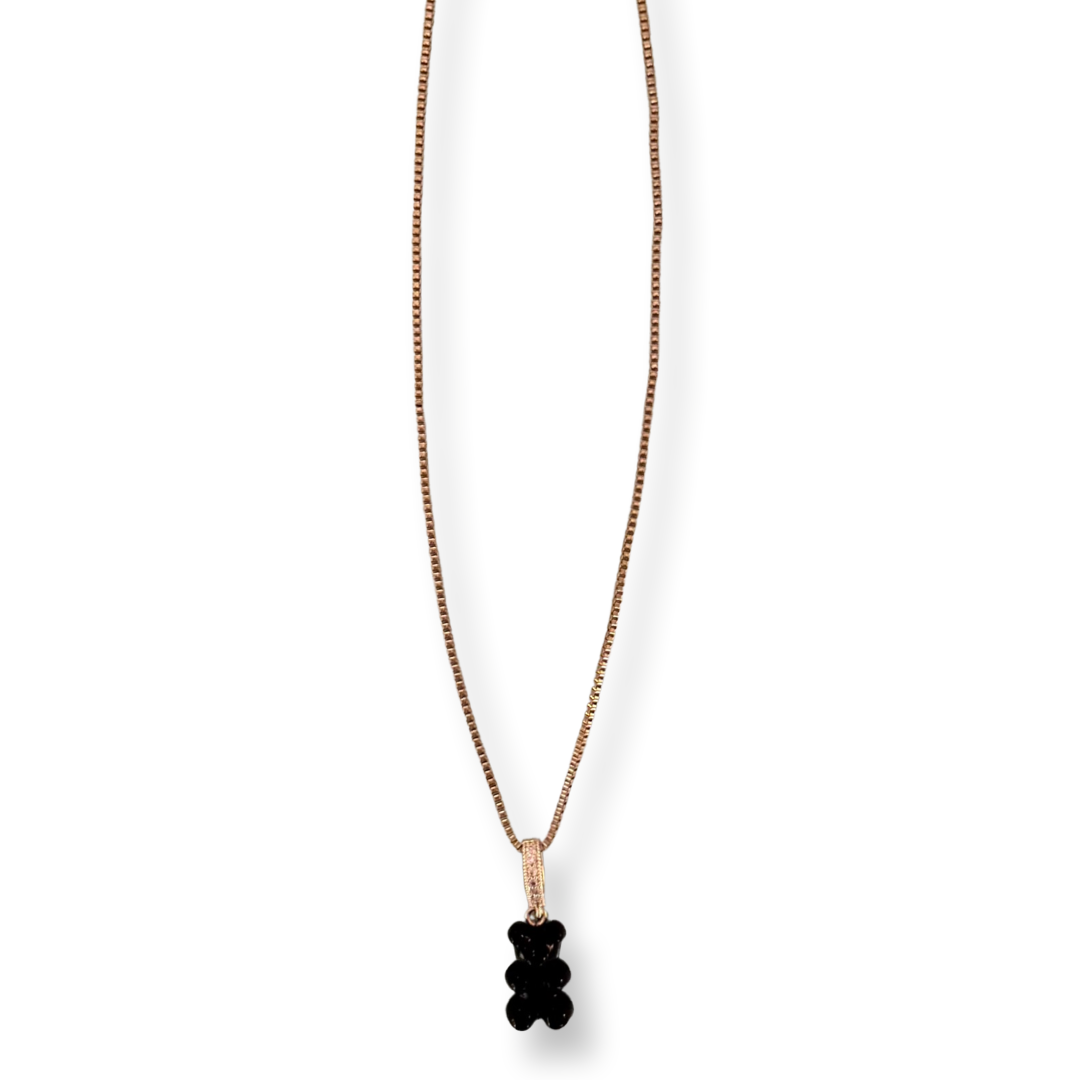 'Ours Noir' Gold-Plated Box Chain Jelly Bear Necklace