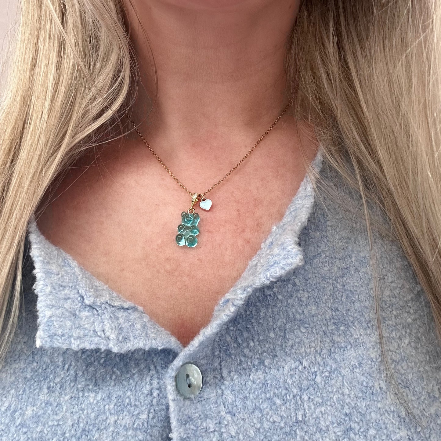 Aqua Signature Jelly Bear Heart Necklace