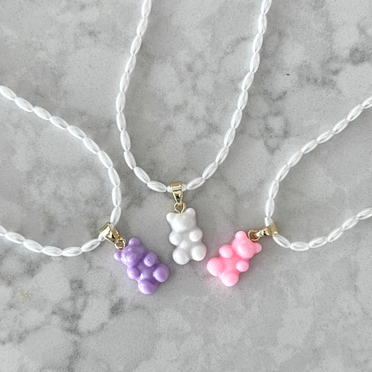 Princess Bear Pearl Necklace