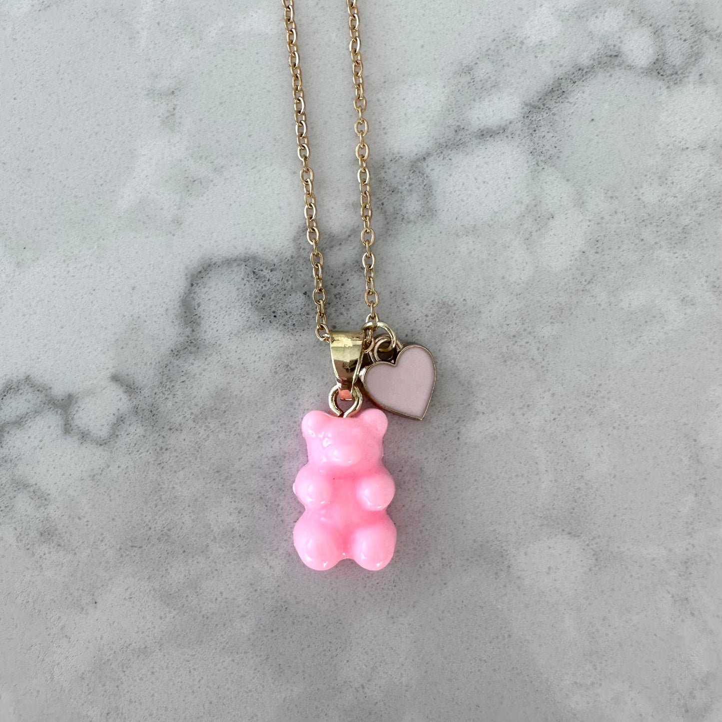 Queen of Hearts Classic Pink Bear Necklace