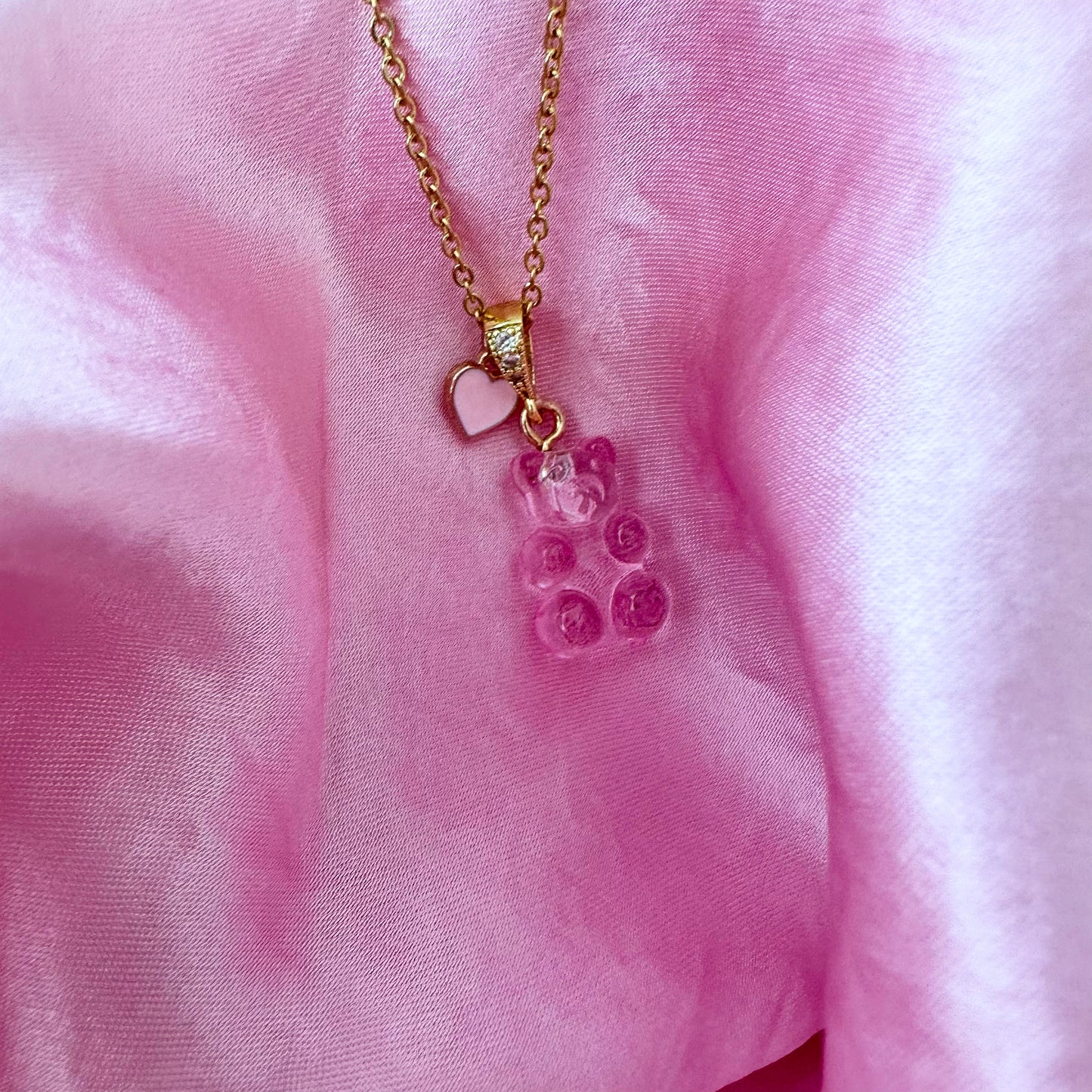 Pink Signature Jelly Bear Heart Necklace