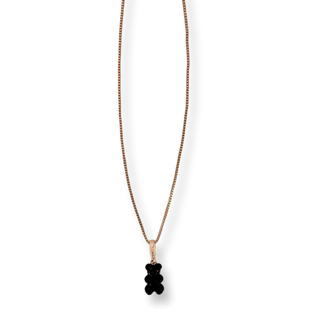 'Ours Noir' Gold-Plated Box Chain Jelly Bear Necklace